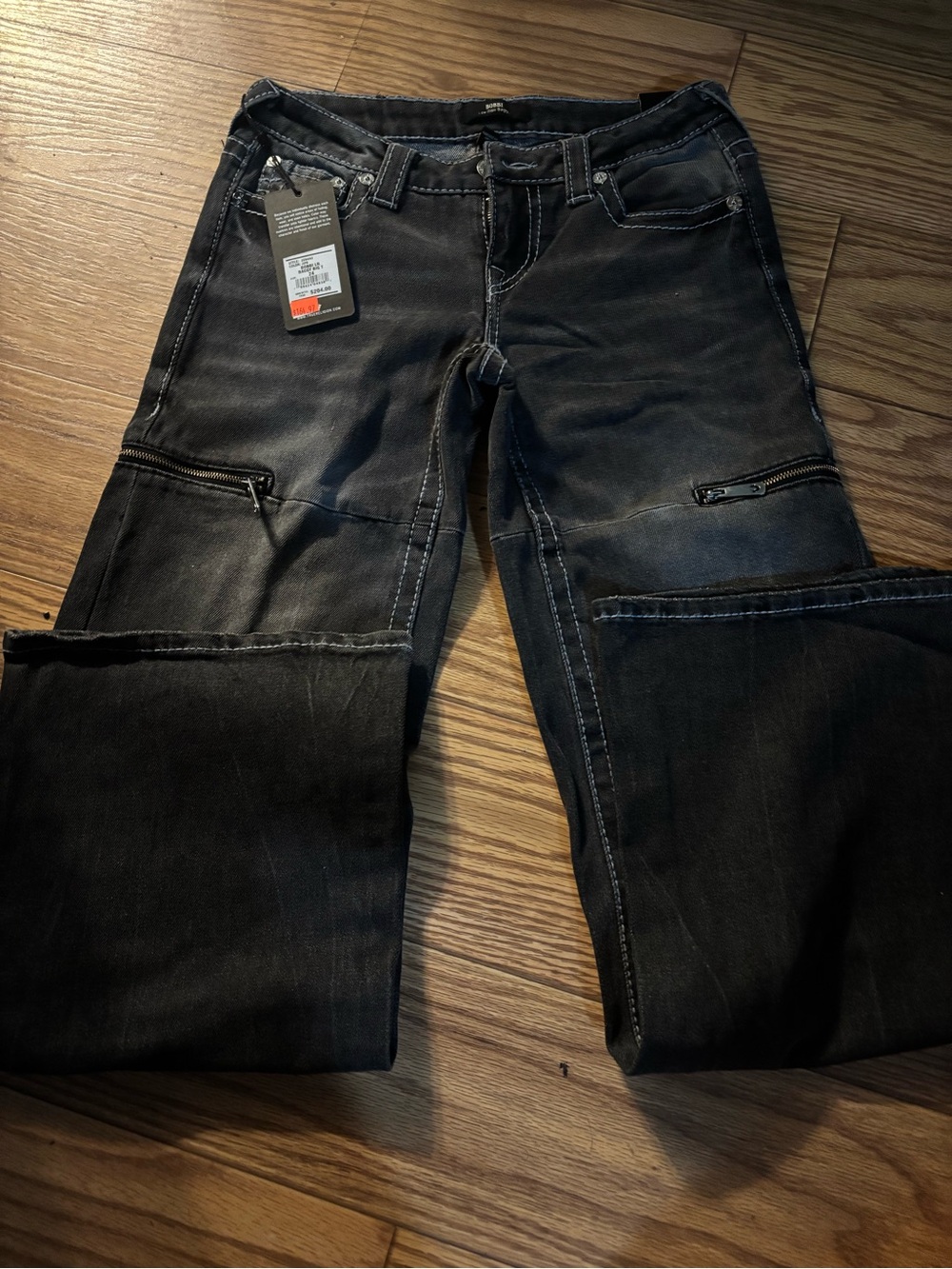 True Religion Women's Black Wide-Leg Flare Jeans with Zip Details
